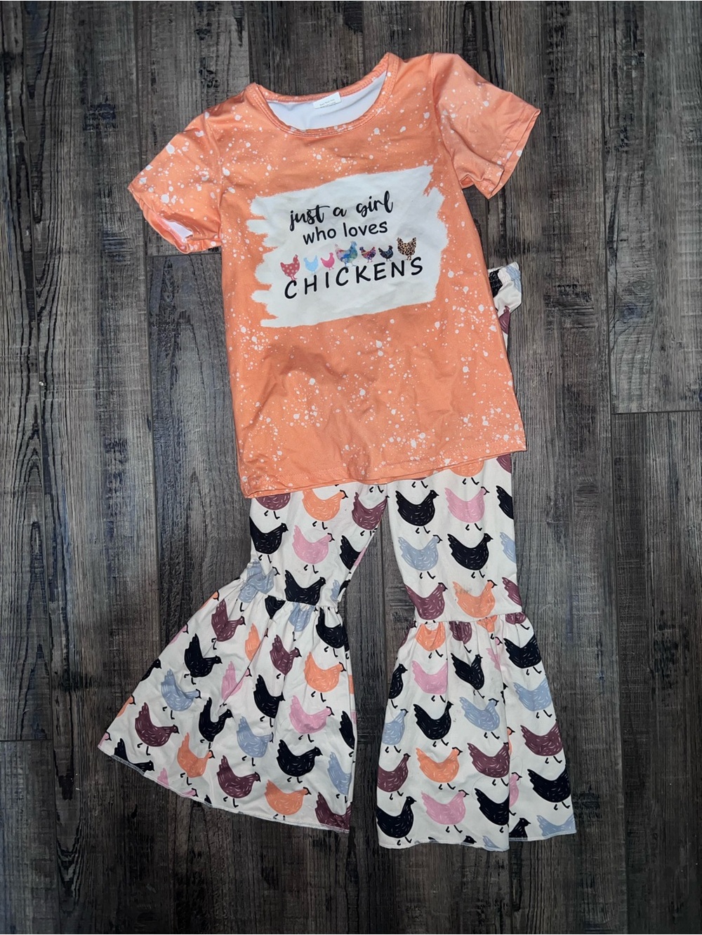 Girls Orange 'Just a Girl Who Loves Chickens' Matching Set